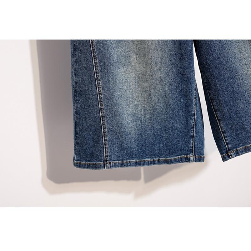 DIMANAF 2026 Sommer Plus Size Damebukser Jeans Underdele Elastisk Talje Oversize Løse Denim Bomuld Ensfarvet Blå Korte Bukser