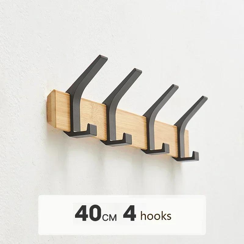 

Bamboo Wood Bedroom Hanging Clothes Rack Wall Mounted Clothes Rack Door Rear Non Perforated Hook Adhesive Strong Adhesive Shelf
