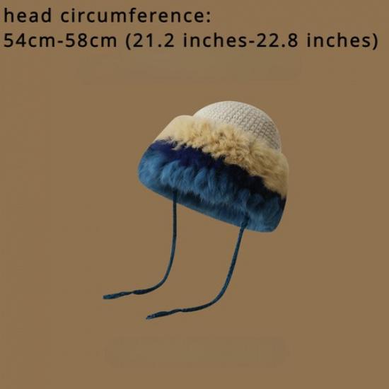 Women Thermal Knitted Cap Outdoor Ski Hat Faux Fur Edge Ear Warmer Soft Winter