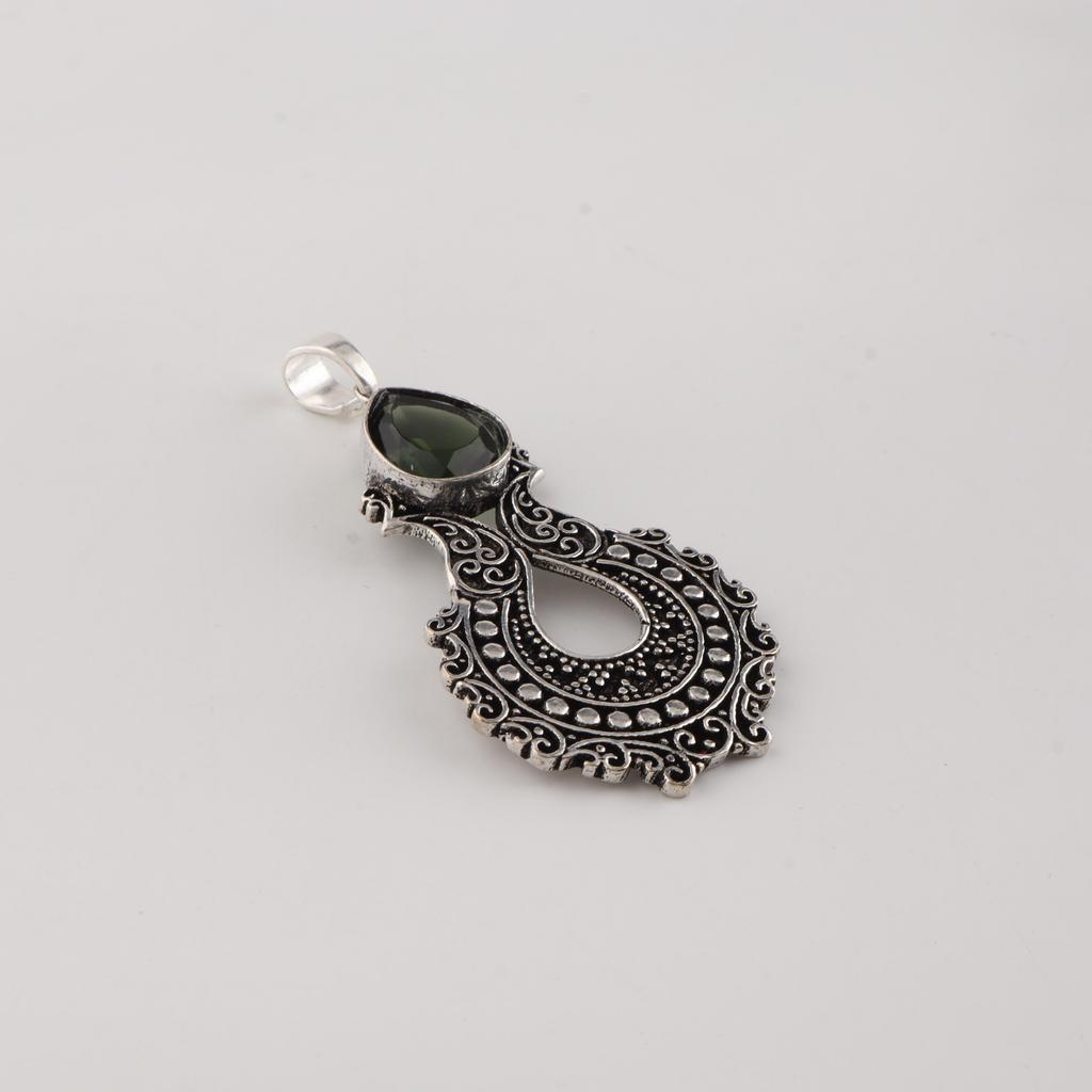 Green Tourmaline Gemstone 925 Sterling Silver Women Jewelry Pretty Oxidize Pendant 1.8" CP-45-14