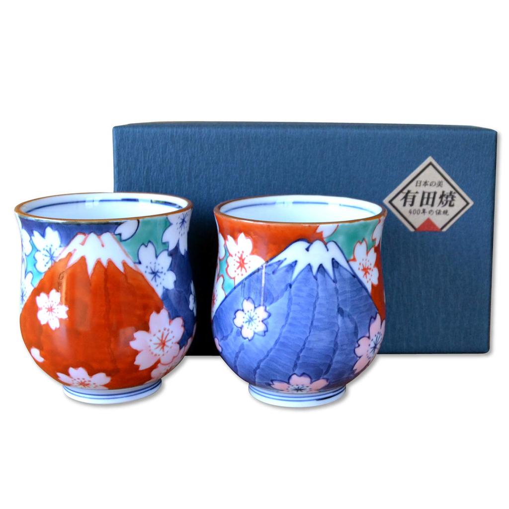 Stylish Arita Ware Fuji and Nabeshima Fuji Perfect for a Gift Made In Mt. Teacups, Couple. Boxed. Japan.