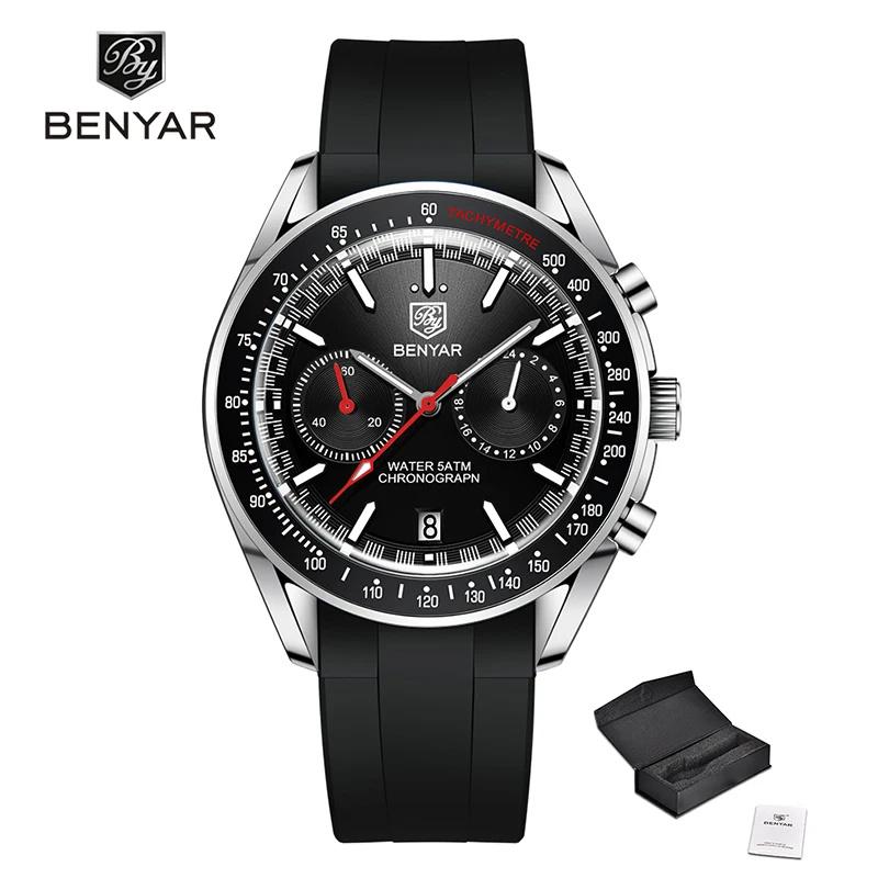 BENYAR Mens Watches Top Luxury Moon Watch For Men Quartz Chronograph Waterproof Military Sports Luminous Clock Reloj Hombre