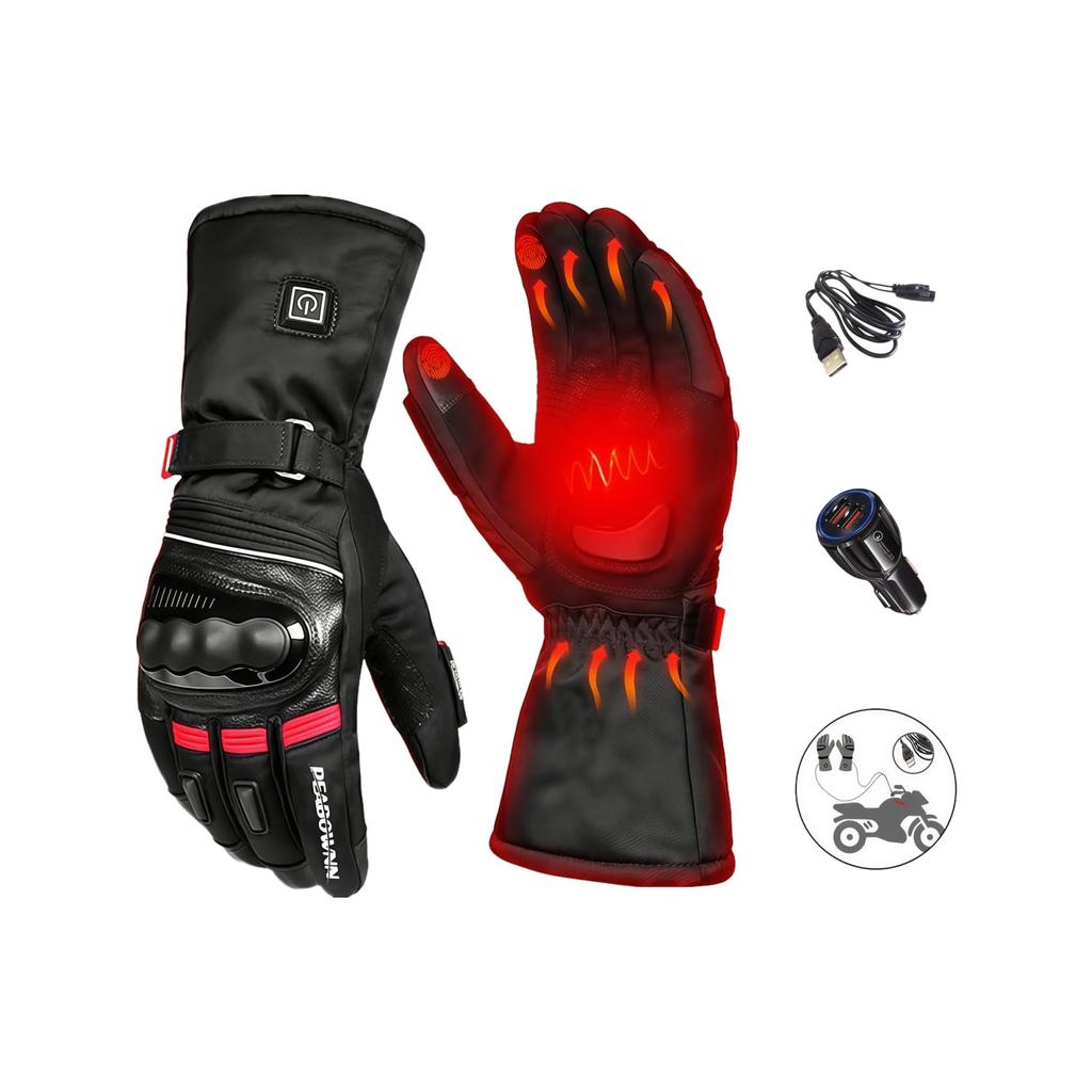Peabownn Motorcycle Heated Gloves USB Vehicle Winter Waterproof Gloves with Heated Cold and Touchscreen Shock Wiper Popular Gift for Size M - Powered,