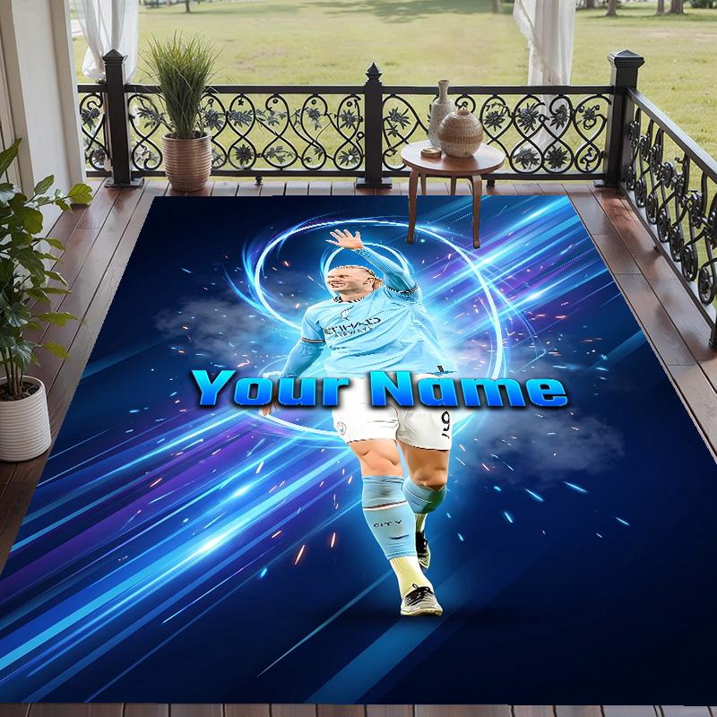 Custom Text Printed Rug Erling Haaland Non Slip Floor Carpet For Home Room Decor