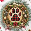 Vintage Christmas Welcome Sign Handcrafted Metal Wall Art Paw Print Design Home Decor Gift