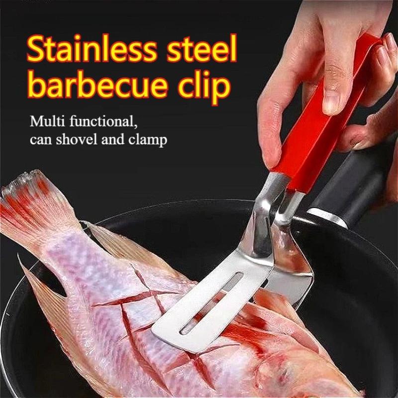 Frying Shovel Clip Stainless Steel Barbecue Clip Fish Frying Shovel Anti Scalding Handle Barbecue Pliers Food Clip Kitchen Tools