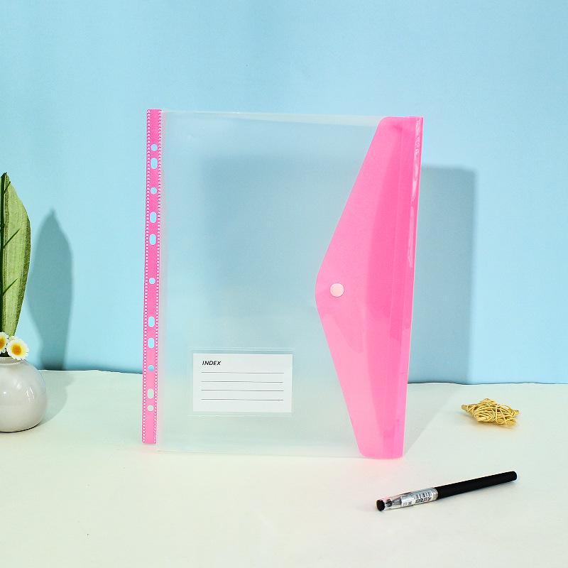 11-Hole 3D A4 Transparent Snap-Button File Bag with Card Holder - Colorful Student Document Organizer
