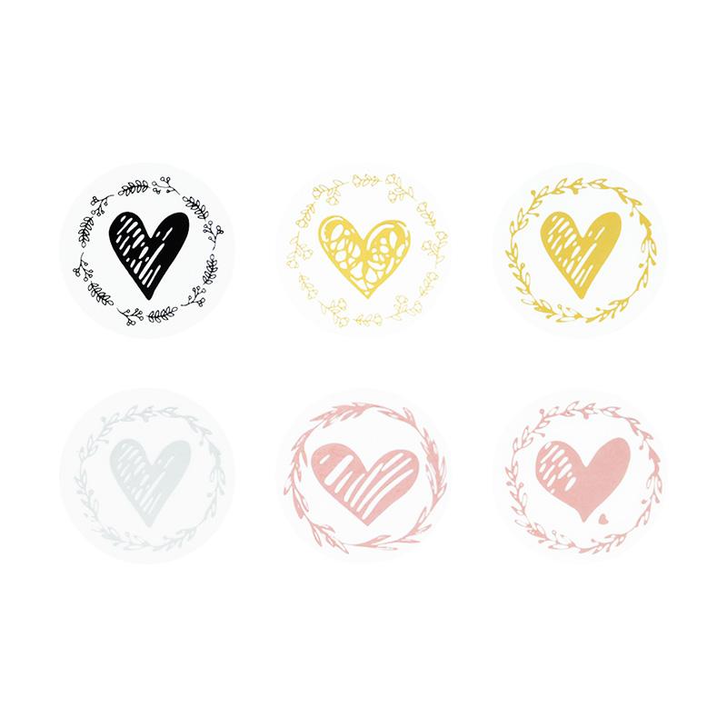 200Pcs Bronzing Transparent Sealing Stickers Love Heart Round Gold Silver Envelop Candy Bag Label for Baking Gift DIY Decoration