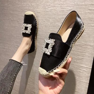 Fashion 2024 Summer New 35-43 Large Size Women's Flat Shoes Fashion Rhinestone Square Buckle Design Casual Elegant Commuter Loafers