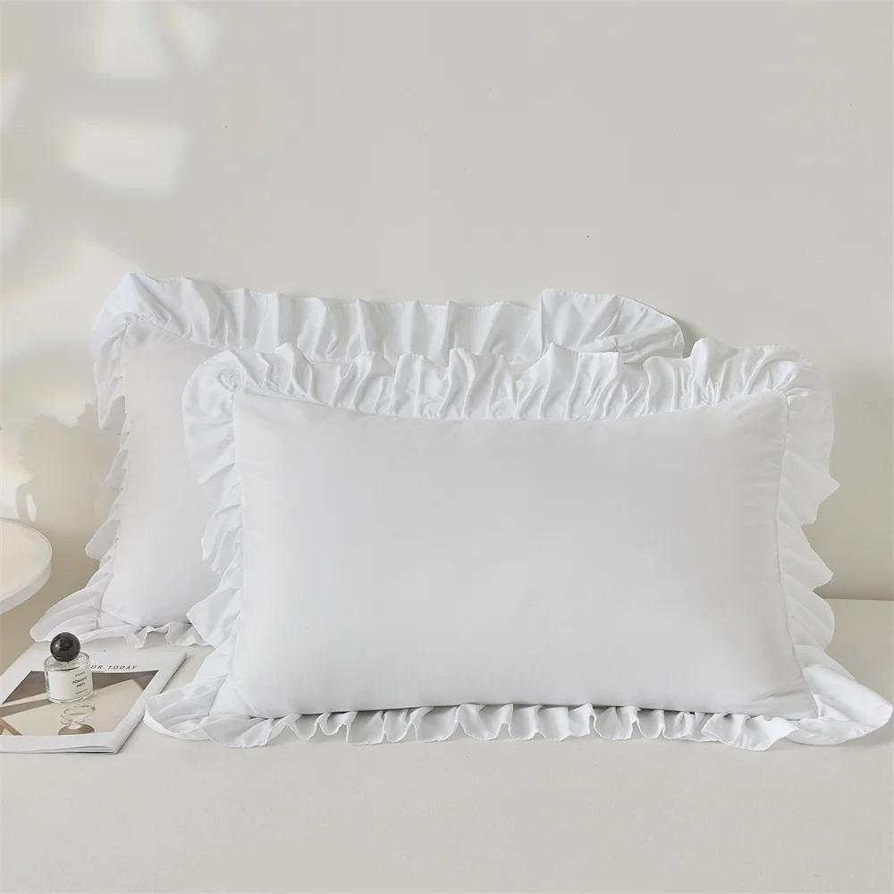 Korean-style Ruffled Edge Princess Pillowcases Stain-resistant Solid Color Sleep Pillow Cover Large Size Rectangular Pillowslip