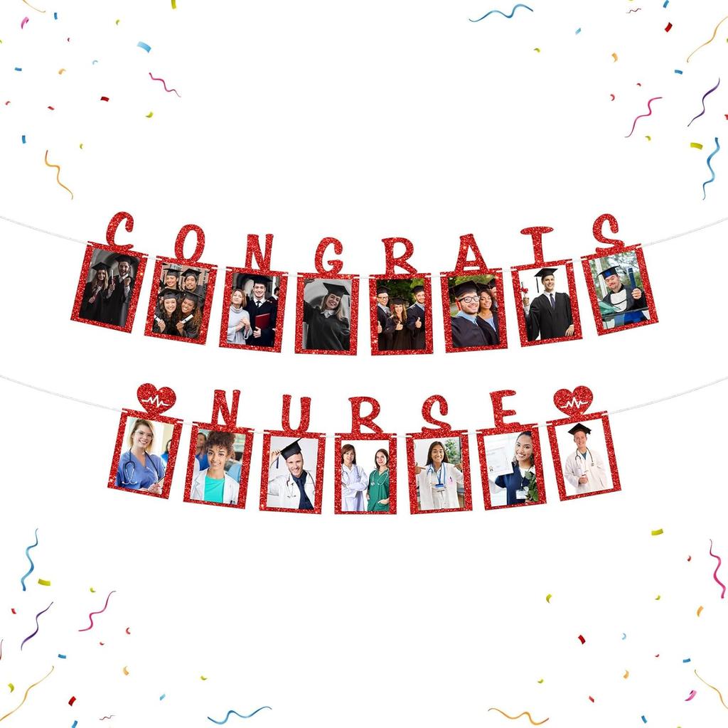 Senior Photo Banner Congrats Grad Paper Photo Frame High School College Graduation Bunting Decorations Congrats Senior Picture Banner Gold Glitter