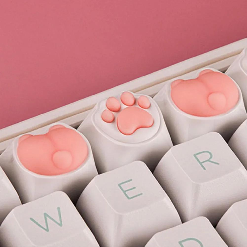 4Pcs Pink Color 3D Cute Cat Paw Keycaps For Mechanical Keyboard Cherry MX Switch DIY Custom Key Cap Soft Silicone Keycup Artisan