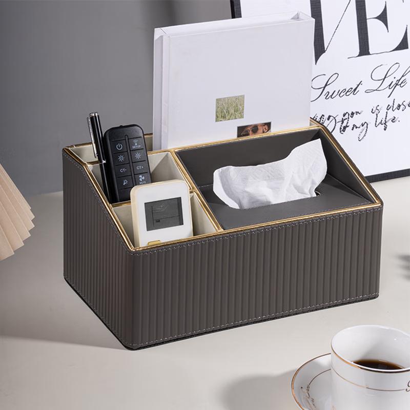 Molona Multi-functional Leather Tissue Box with Remote Organizer