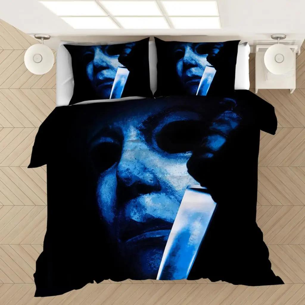 3D tisk Hrůza Michael Myers Halloween Povlečení Sada Pro Kluky Dívky Jednolůžko Královská Velikost Povlak na Peřinu Povlak na Polštář Postel Děti Dospělí