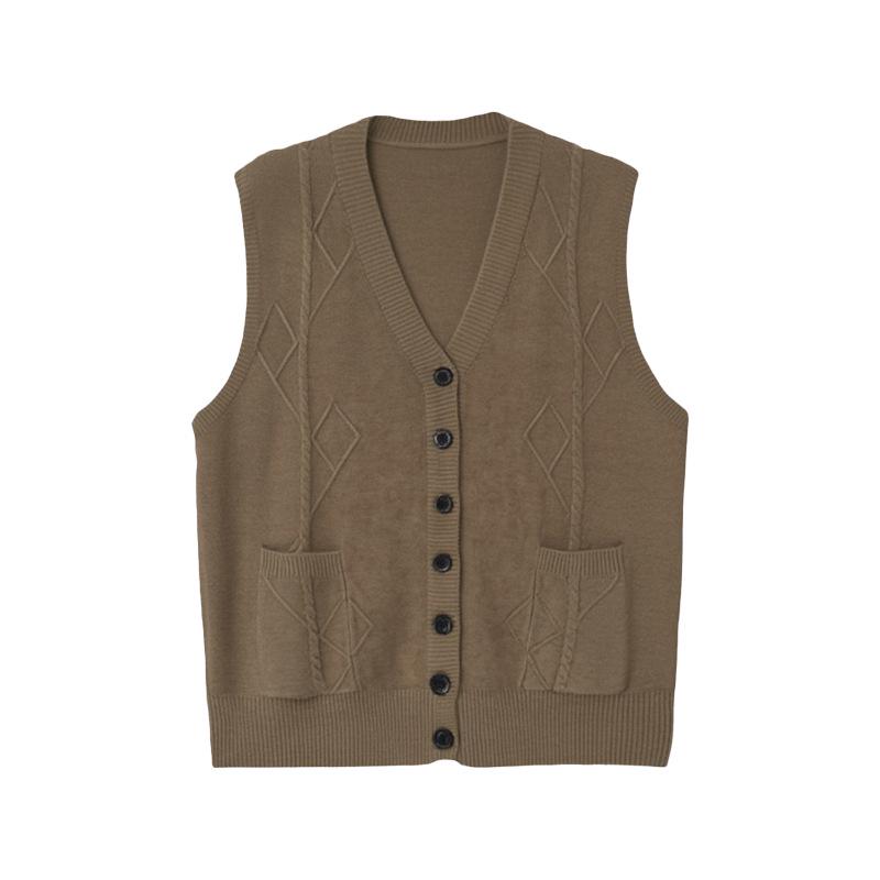 V-Neck Striped Knit Wool Sweater Vest for Middle-Aged and Elderly Women - Winter Style