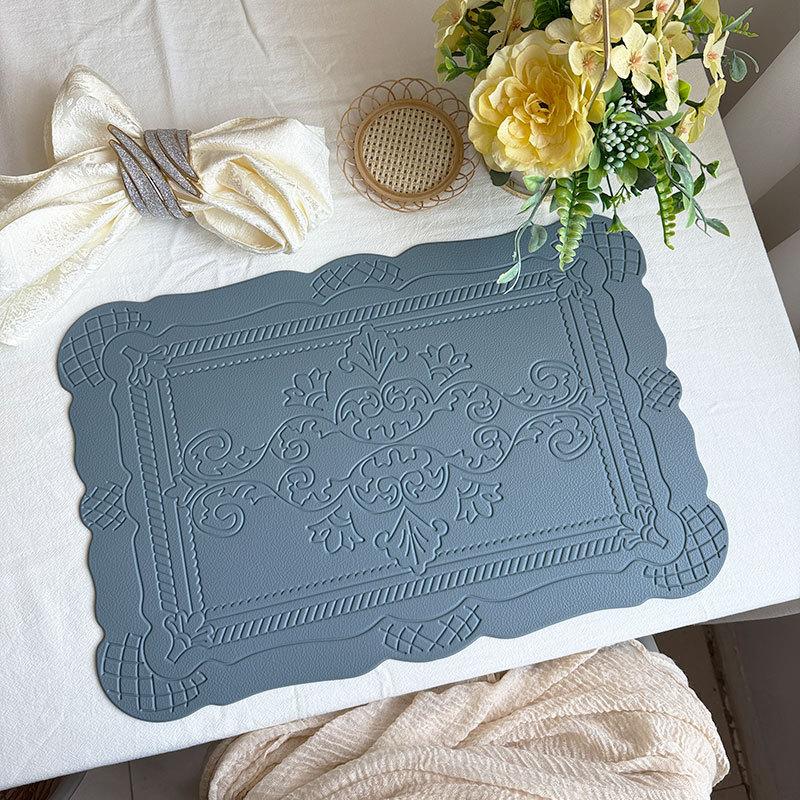 Imitation Leather Totem Dining Placemat Oil-Proof Waterproof Place Mat Retro Relief Table Mat for Kitchen Table Coffee Pad