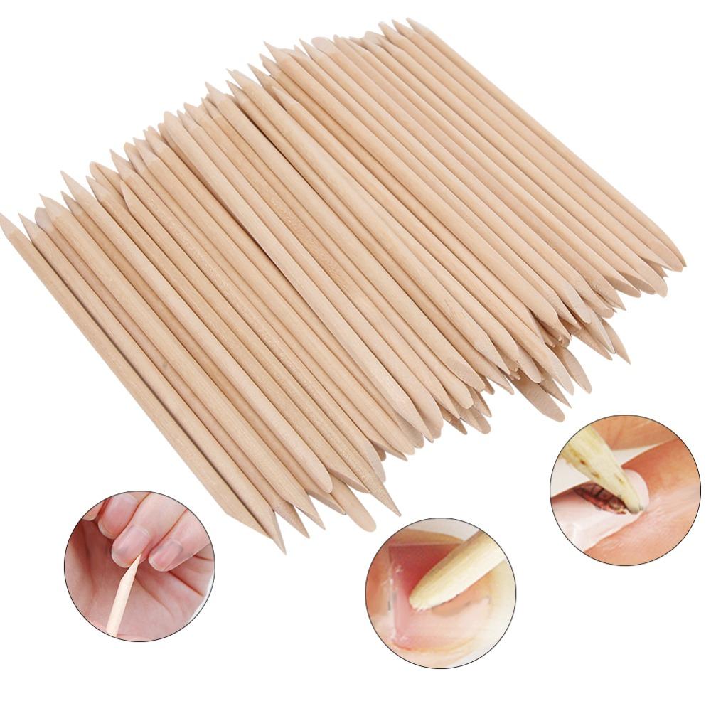 200pcs Double Heads Cuticle Pusher Wooden Stick Wooden Nail Stick Orange Wood Stick Pedicure