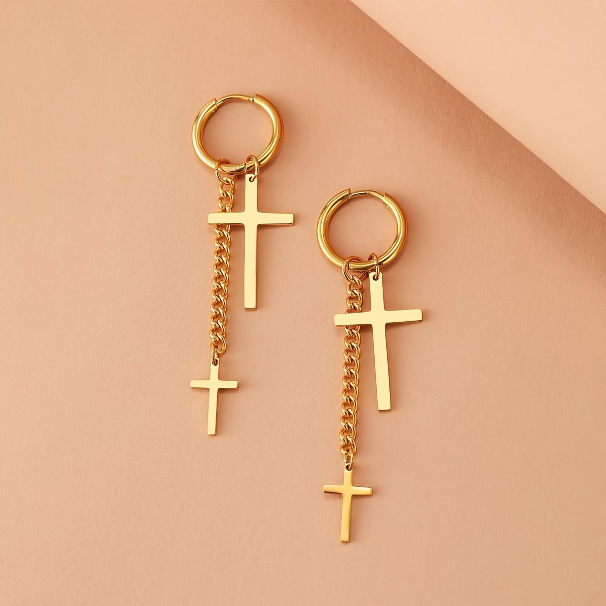 

Punk Stainless Steel Cross Pendant Earrings Hip-Hop Gothic Style in Silvery or Golden Perfect Gift for Fashion Earrings золотистий