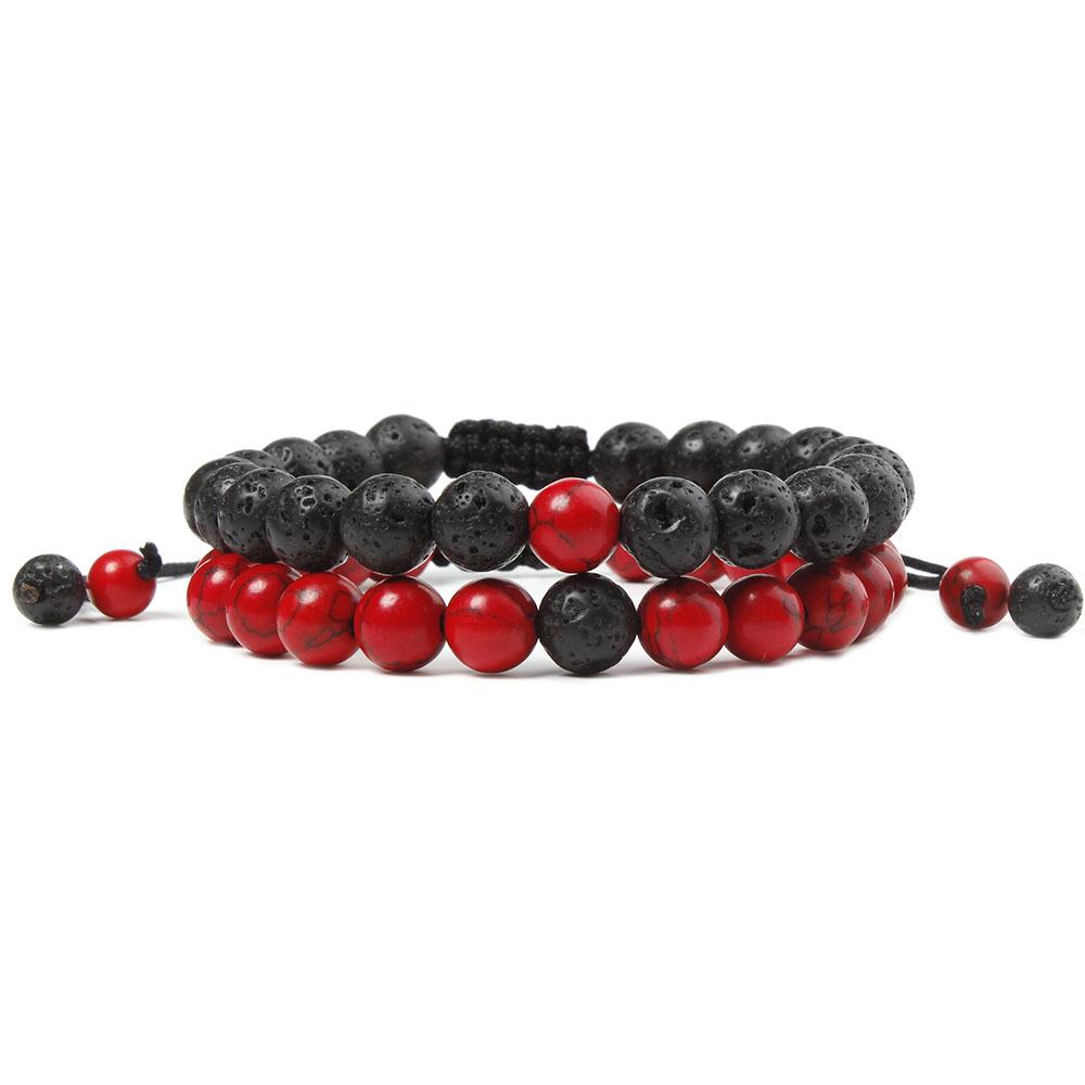 Adjustable Red  Turquoise Volcanic Rock Best Friend Bracelet for Couples Woven
