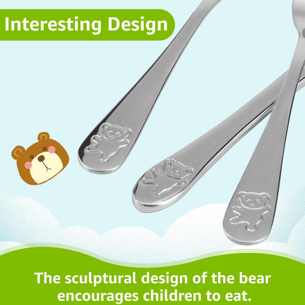 9Pcs Kids Silverware Set 410 Stainless Steel Kids Fork Spoon and Cutter Set Safe Ergonomic Toddler Utensils for Kids Boys Girls