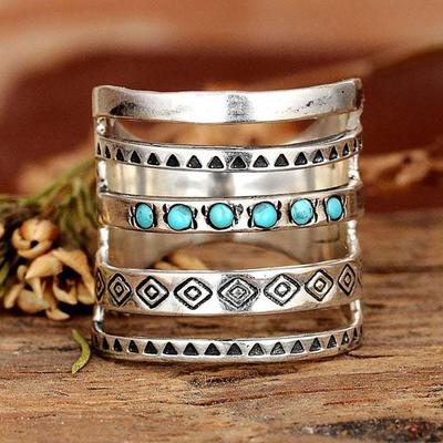 Vintage Bohemian Women's Multilayer Ring Band Exquisite Engagement Wedding Rings Ethnic Anniversary Birthday Christmas Gift Jewelry