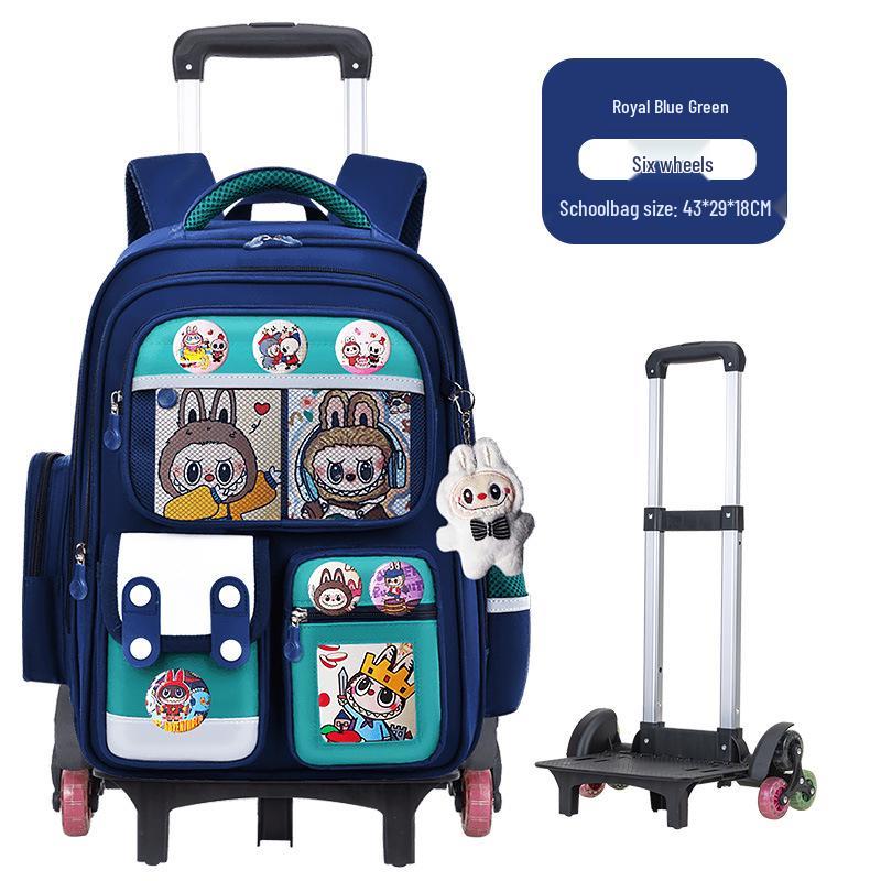 Cartoon Trolley Backpack for Grade 2-6 Students - Large Capacity Schoolbag for Boys & Girls