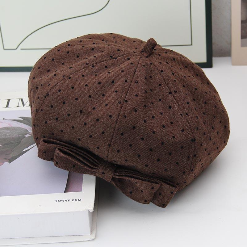 Bow Beret Women's Autumn and Winter Big Head Circumference Retro Dot Painter Hat Showing Face Small Star Anise Bud Hat