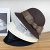 High Sense Hepburn Style Bow Wool Top Hat Women's Autumn and Winter Fashion Versatile Basin Hat Bucket Hat Shows Small Face