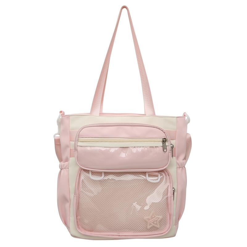 Solid Color Transparent Crossbody Bag Student Handbag Women's Large Capacity Shoulder Tote Bag with Pen Bag