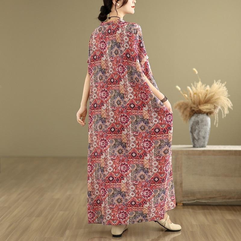 Krátký rukáv Nadměrná velikost vintage květinová novinka v šatech pro ženy ležérní volné Maxi dlouhé letní šaty