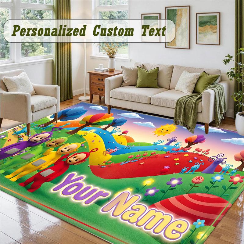 Crystal Velvet Square Rug Custom NameTeletubbies Pattern Non Slip Home Floor Decor Rug