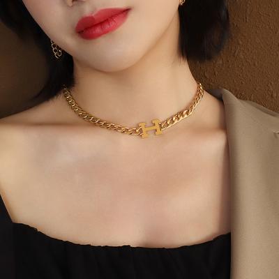 Jewelry Texture Side Model Titanium Steel Chain H Letter Pendant 18K Gold Collarbone Chain Female Design Sense P963