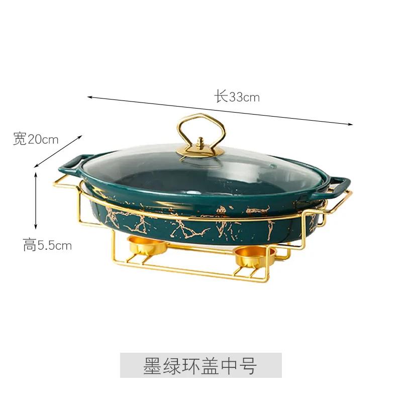Nordic Style Oval Ceramic Soup Pot Household Hotel Tableware Casserole Holder Candle Heating Fish Plate Binaural Dry Pot