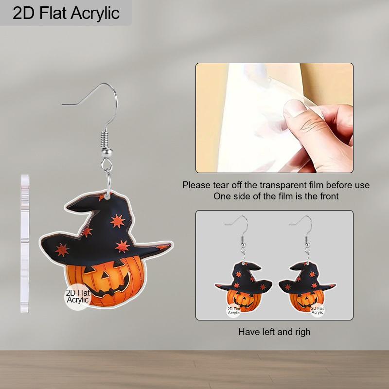 2D Flat, Black Hat Pumpkin Gentleman Acrylic Earrings Halloween Earrings Holiday Earrings Cartoon Earrings Party Gifts Halloween Gifts Women Gifts