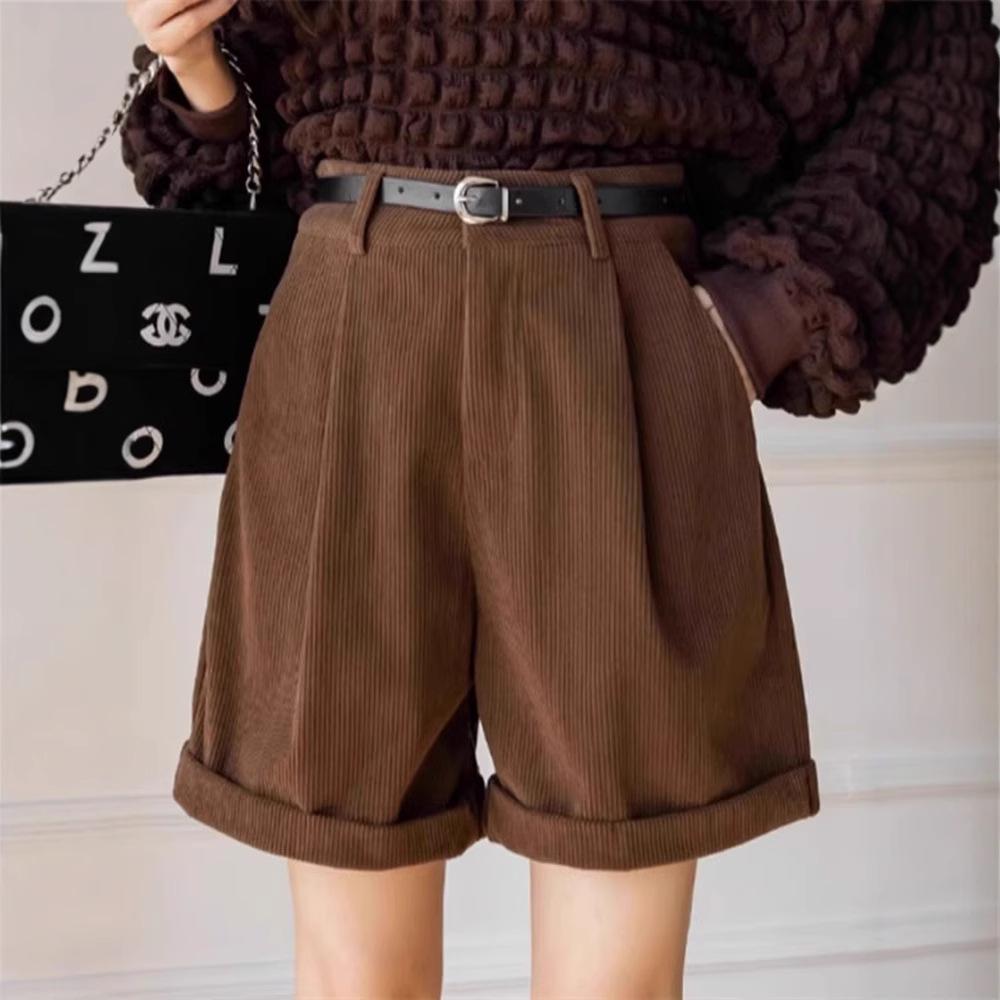 

Женские вельветовые шорты с высокой посадкой для осени/зимы – Облегающие, повседневные, свободные шорты с широкими штанинами XS (70-80 jin)