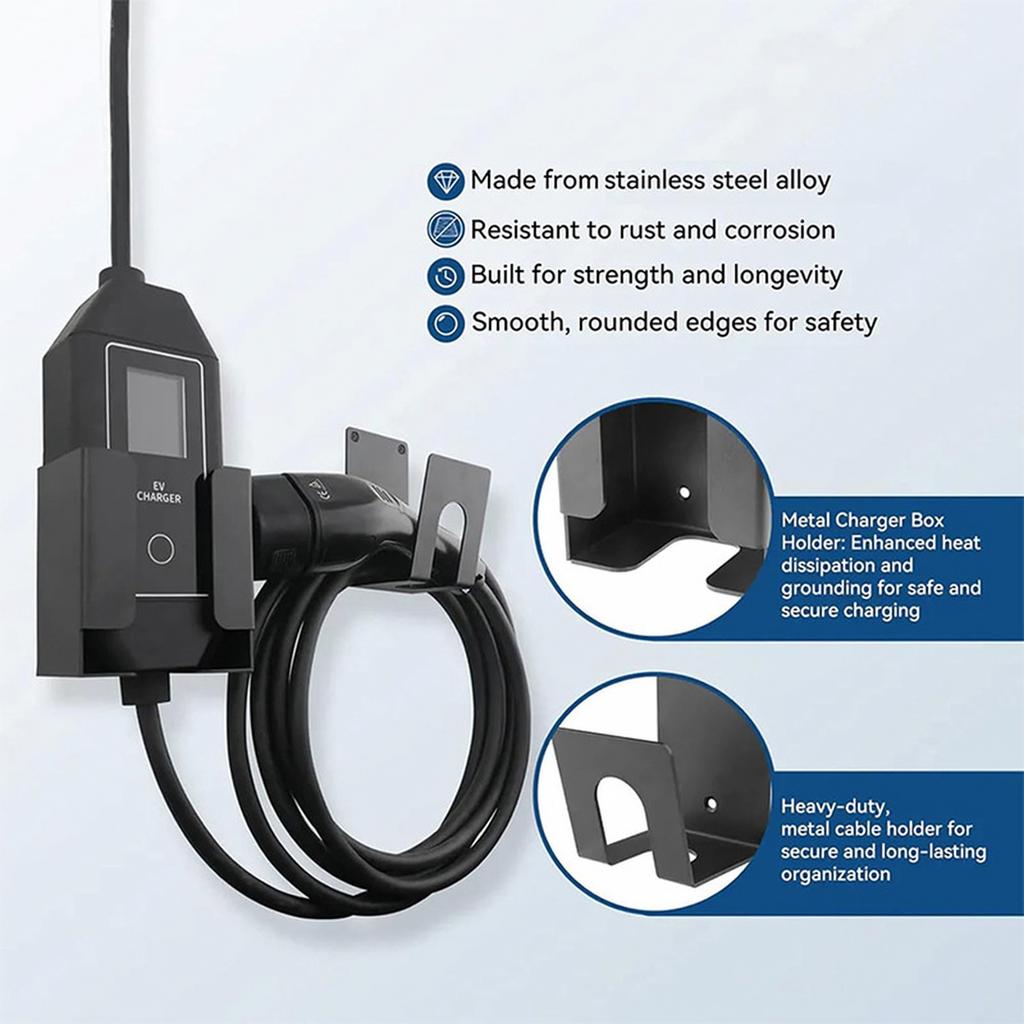 Stainless Wall Mount Charging Accessories Storage Rack with Cable Hooks for Car and Home