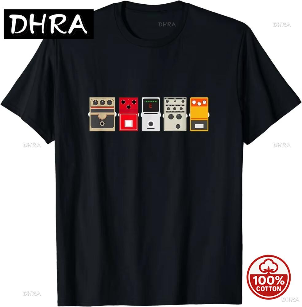 Guitar Effects Pedal Stomp Box Printed Unisex Soft Cotton Loose Tshirt Vintage Short Sleeve Oneck Tshirts Tops Casual Clothing