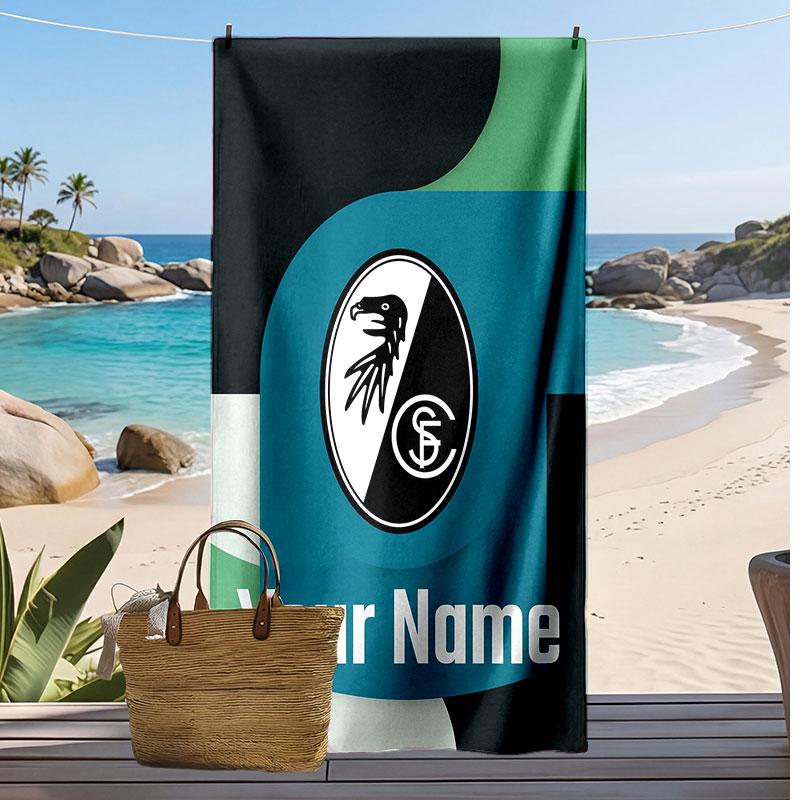 SC Freiburg FC Personalized Printed Beach Towel Soccer Logo Support Custom Name Text Absorbent Towel For Sport Travel Special Gift