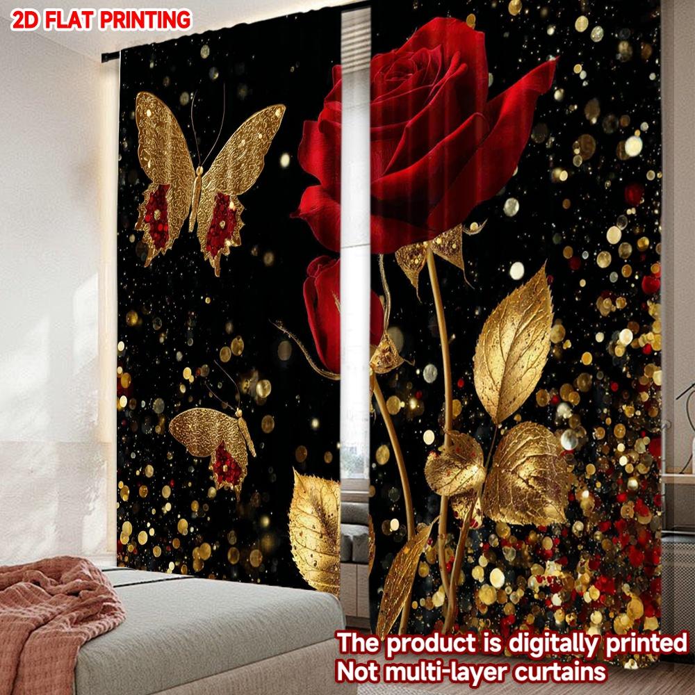 Flat Printing Happy Valentine Day Window Curtains Stars Sparks Butterflies Digital Printed Polyester Drapes Holiday Set Of 2 Made