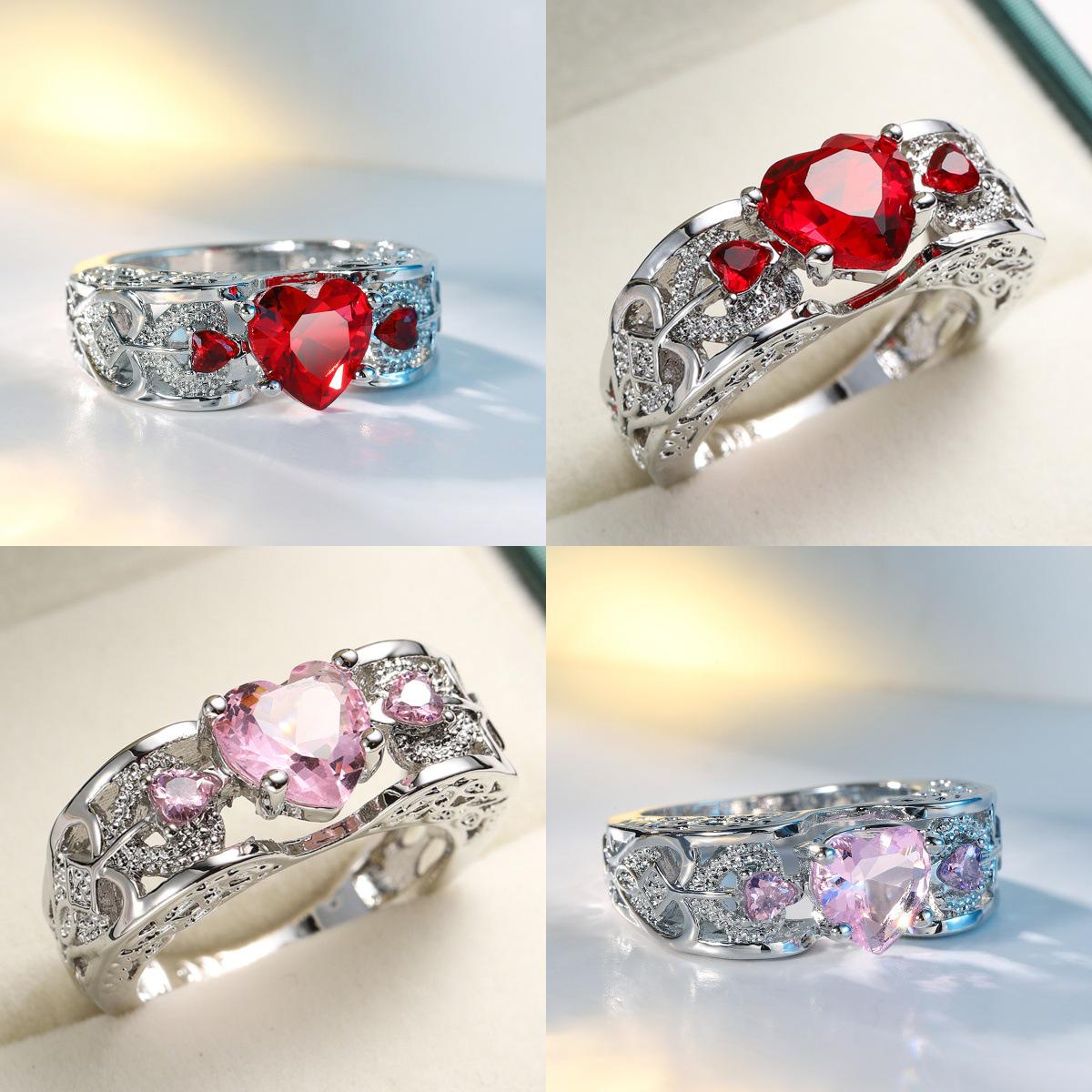 

Heart-Shaped Zircon Ring: Trendy European & American Women s Creative Jewelry Size 6 рожевий