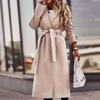 Cappotto di lana da donna alla moda con scollo a V e laccetto, a maniche lunghe