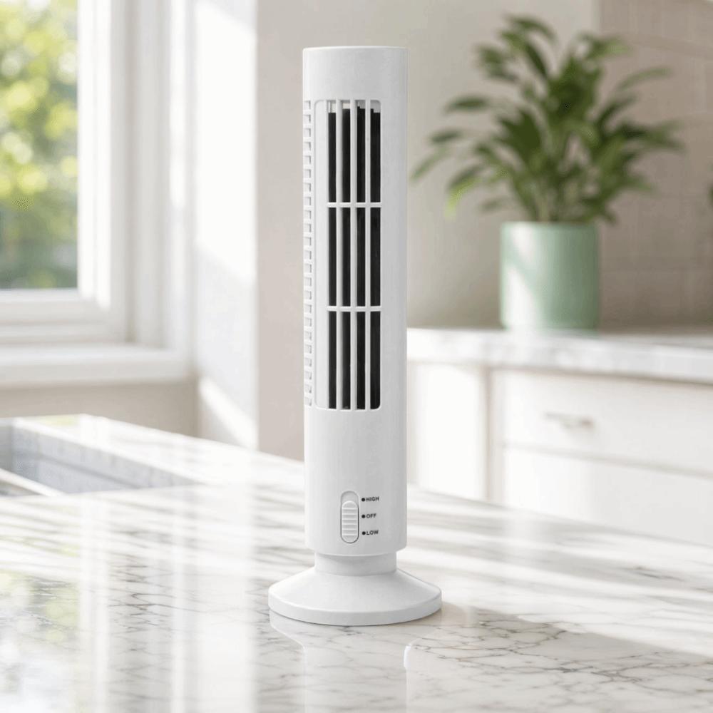 Slim Mini Desk Fan Plastic Wingless Fan Simple Control Bladeless Tower Fan, Dorm Room