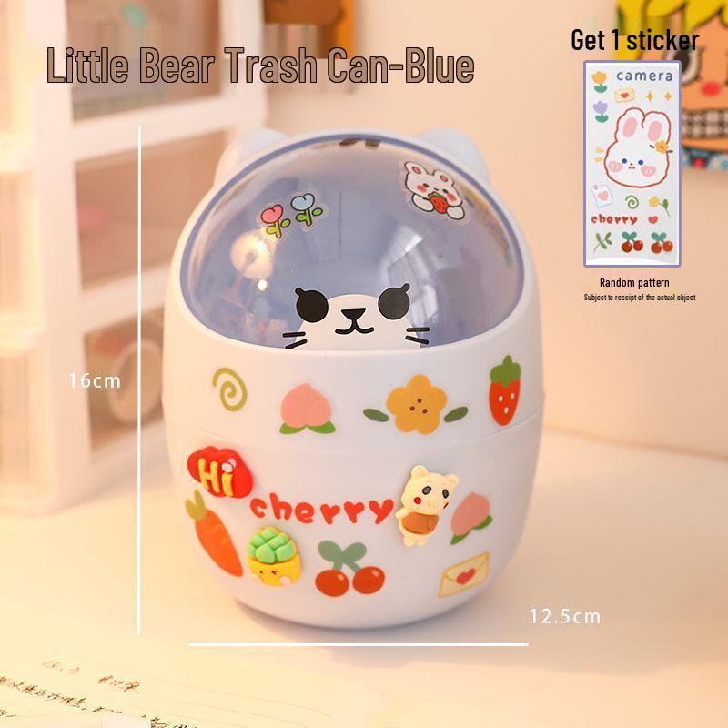 Girly Lidded Storage Box & Pen Holder Mini Desktop Trash Can