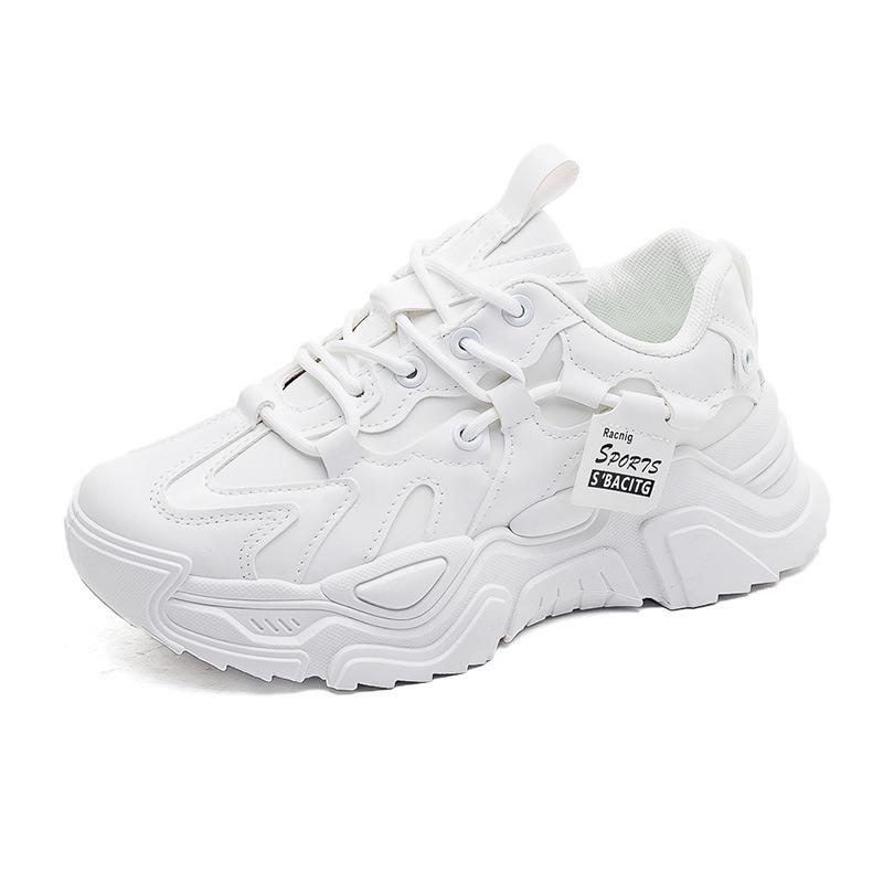 Sneakers Women's Dad Shoes Women's Spring New Leather Trendy Versatile Black Platform Shoes