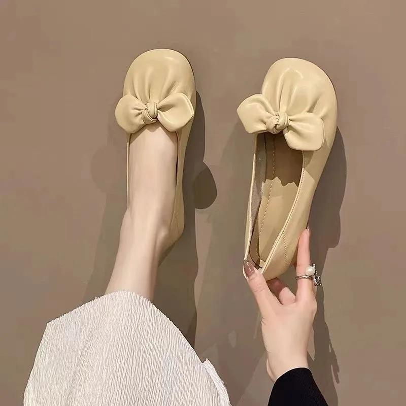 Fashion Mary Jane Women's Flat Shoes With Bow Moccasins Heel Office Ladies Footwear Young Vacation Popular Low Price 2025 Summer Social