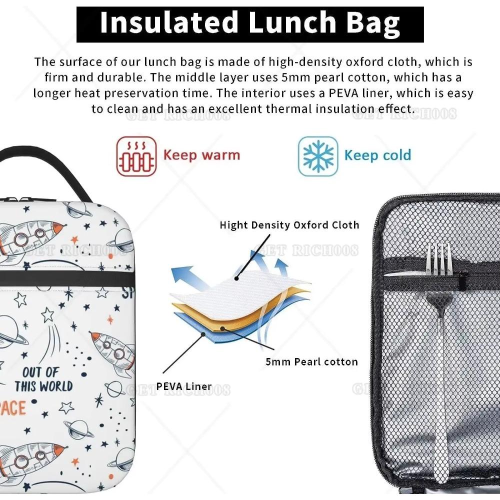Τσάντα Γεύματος Μονωμένη με Κινούμενα Σχέδια Διαστημική Ρουκέτα Πλανήτες Αστέρια για Αγόρια Κουτί Φαγητού για Γραφείο Ταξίδια Τσάντα Μεταφοράς Γεύματος για Γυναίκες και Άνδρες