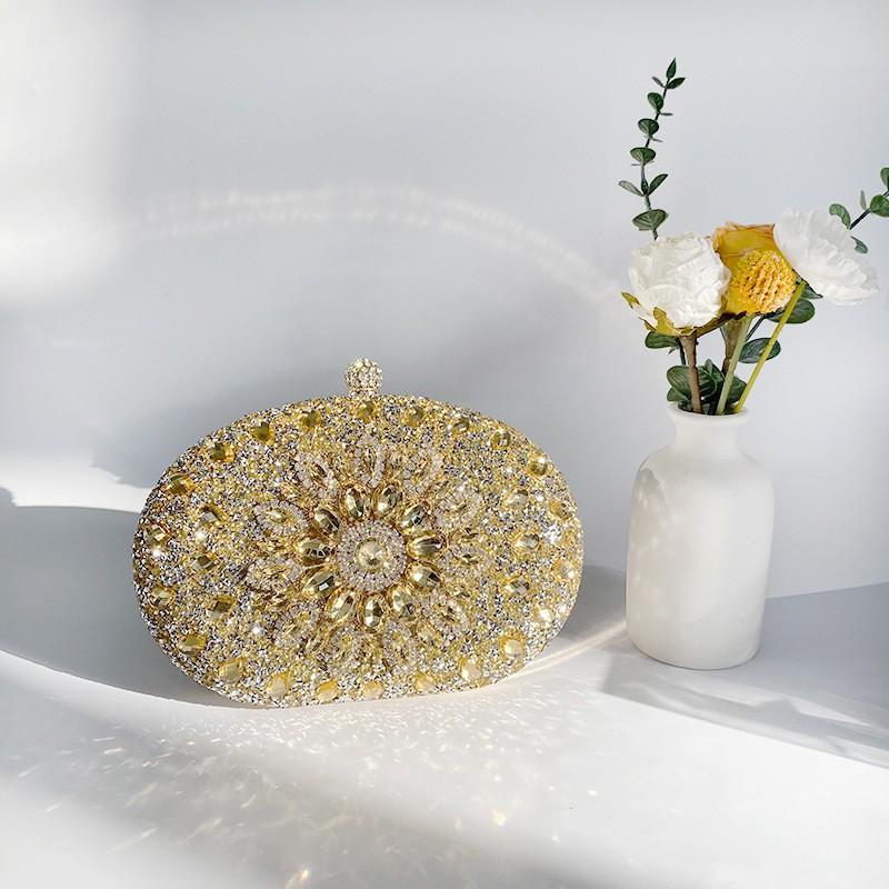 Elegant Rhinestone Sunflower Evening Clutch Bag Formal Party Wedding Banquet Handheld Purse
