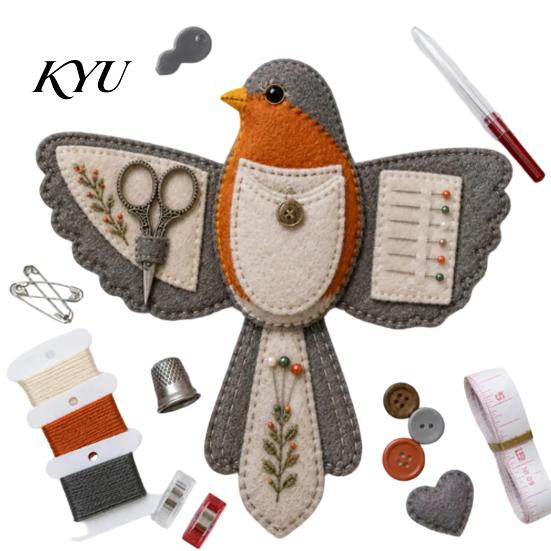 DIY Vogel Näh-Organizer Form Filz-Set, Tragbare Dekorative Basteltasche Handgemachtes Set mit Scherenfach und Nadelkissen, Stickwerkzeuge Zubehör