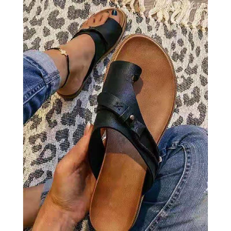 Large size cool slippers women's spring new flat-bottomed toe half slippers
