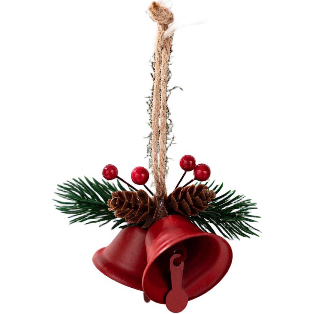 1PC Christmas Pendulum Bell Pendant 10*7*8cm Howbeit Christmas Decorations Simulated Pinecone Double Bell Pendant Green Red